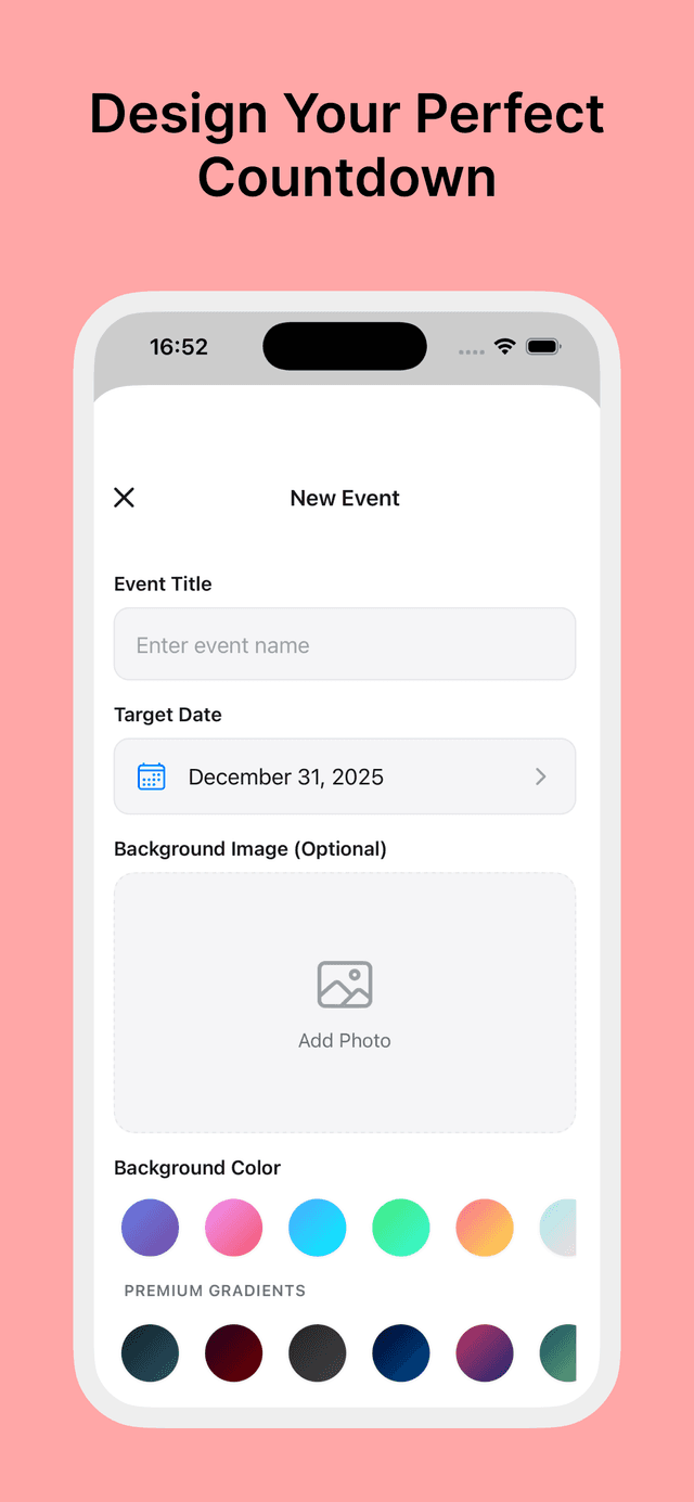 Never Miss a Moment - Days Until app showing countdown list